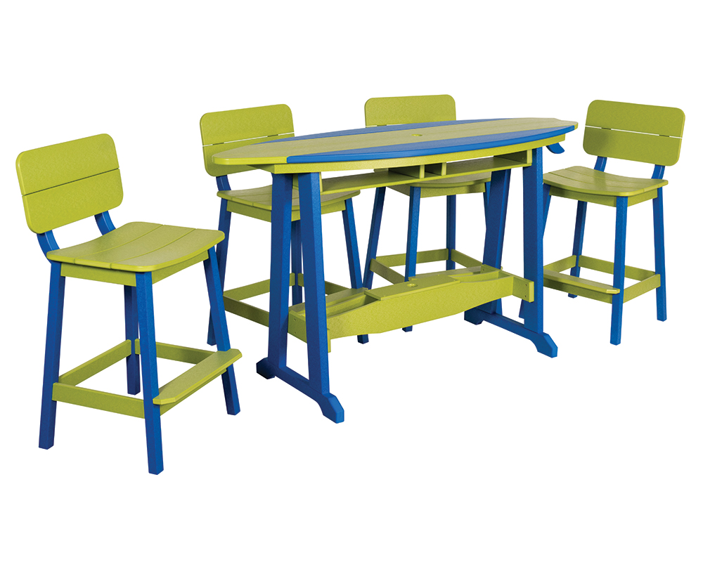 6' Surf-Aira Bar Table Set, Bright Blue & Lime Green.